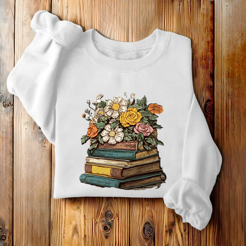 Vintage Blossing Books Fleece Lined Sweatshirt Round Neck Sweatshirt