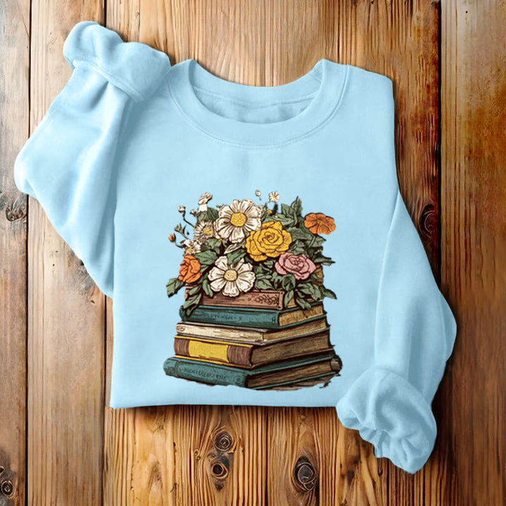 Vintage Blossing Books Fleece Lined Sweatshirt Round Neck Sweatshirt