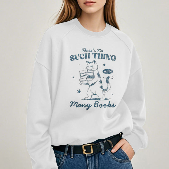 Cat Carrying Books Fleece Lined Sweatshirt Round Neck Sweatshirt