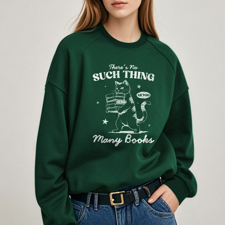 Cat Carrying Books Fleece Lined Sweatshirt Round Neck Sweatshirt