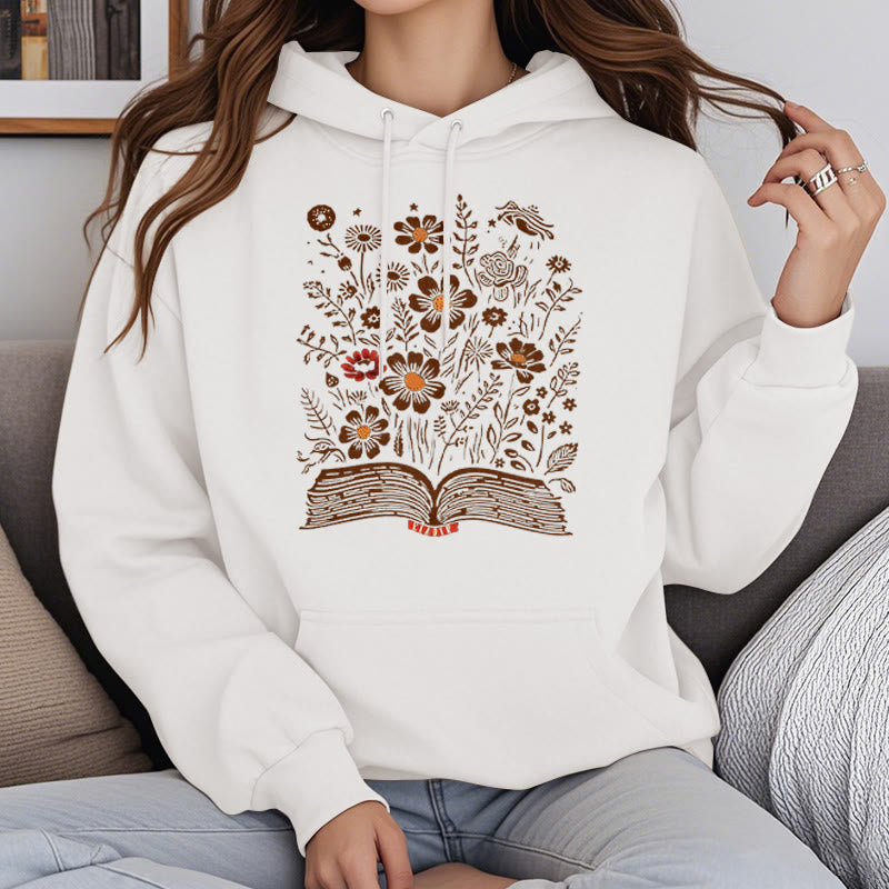 Reading Books For Happiness Fleece Lined Hoodie Comfy Hooded Sweatshirts