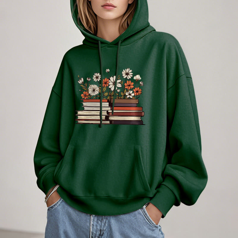 Books With Flowers Fleece Lined Fleece Lined Hoodie Comfy Hooded Sweatshirts