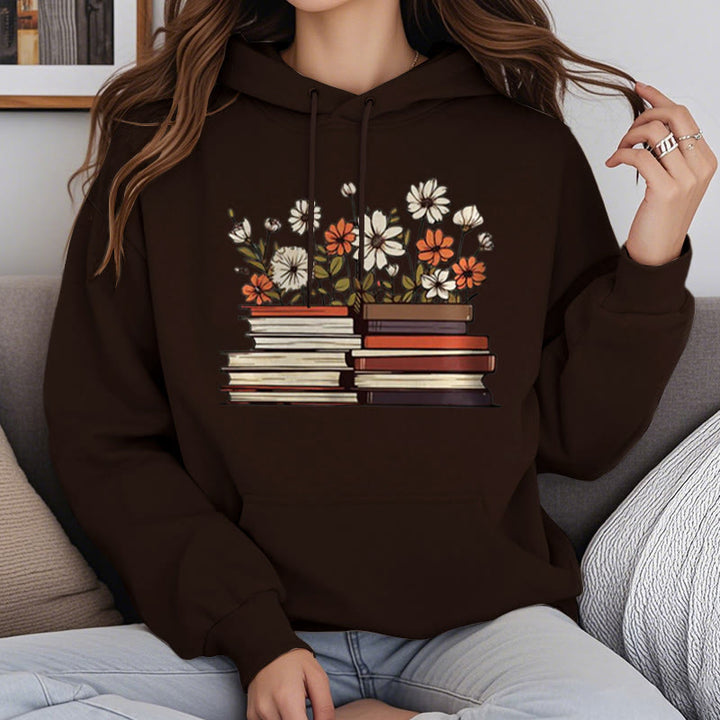 Books With Flowers Fleece Lined Fleece Lined Hoodie Comfy Hooded Sweatshirts