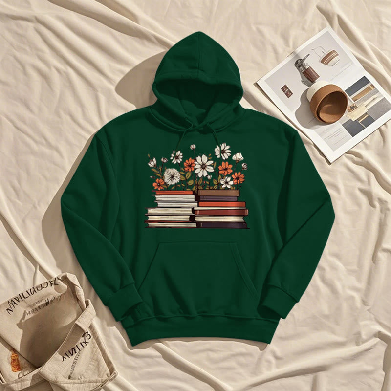 Books With Flowers Fleece Lined Fleece Lined Hoodie Comfy Hooded Sweatshirts