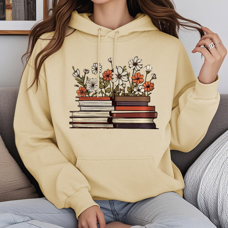 Books With Flowers Fleece Lined Fleece Lined Hoodie Comfy Hooded Sweatshirts