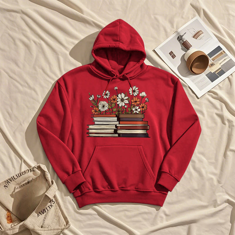 Books With Flowers Fleece Lined Fleece Lined Hoodie Comfy Hooded Sweatshirts