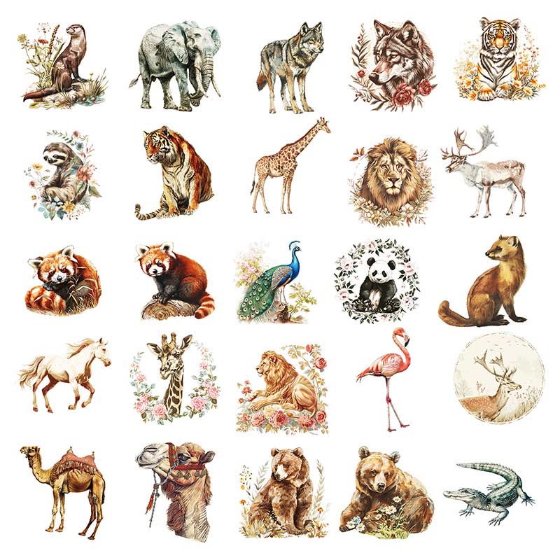 Retro Watercolor Animals Sticker Waterproof Decor Stickers for DIY Crafts