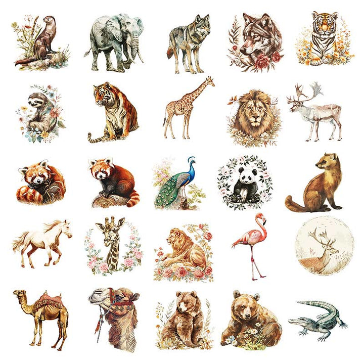 Retro Watercolor Animals Sticker Waterproof Decor Stickers for DIY Crafts