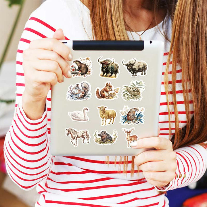 Retro Watercolor Animals Sticker Waterproof Decor Stickers for DIY Crafts