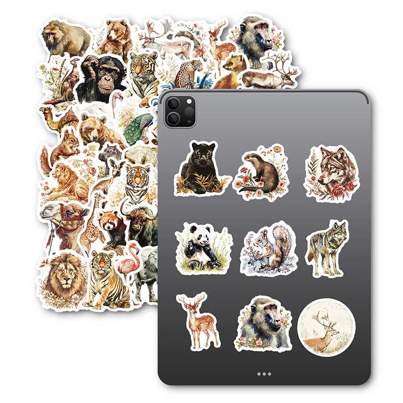 Retro Watercolor Animals Sticker Waterproof Decor Stickers for DIY Crafts