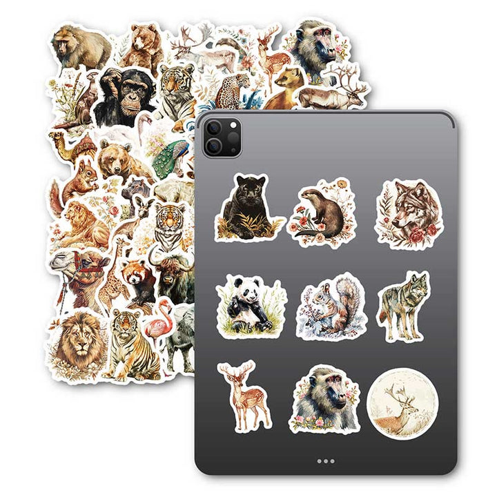 Retro Watercolor Animals Sticker Waterproof Decor Stickers for DIY Crafts