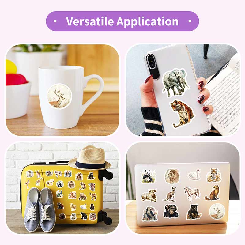 Retro Watercolor Animals Sticker Waterproof Decor Stickers for DIY Crafts
