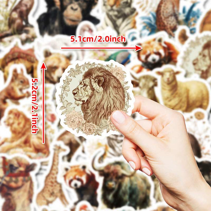 Retro Watercolor Animals Sticker Waterproof Decor Stickers for DIY Crafts