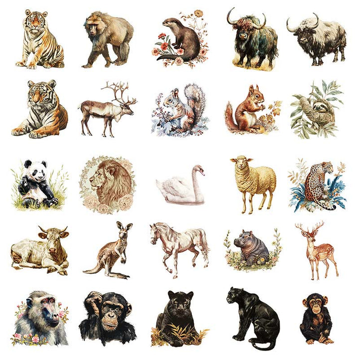 Retro Watercolor Animals Sticker Waterproof Decor Stickers for DIY Crafts