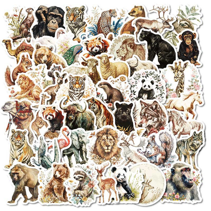Retro Watercolor Animals Sticker Waterproof Decor Stickers for DIY Crafts