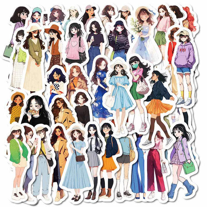 50Pcs Fashion Girls Stickers Vintage Character Sticker for DIY Crafts