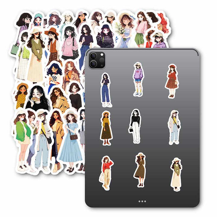50Pcs Fashion Girls Stickers Vintage Character Sticker for DIY Crafts