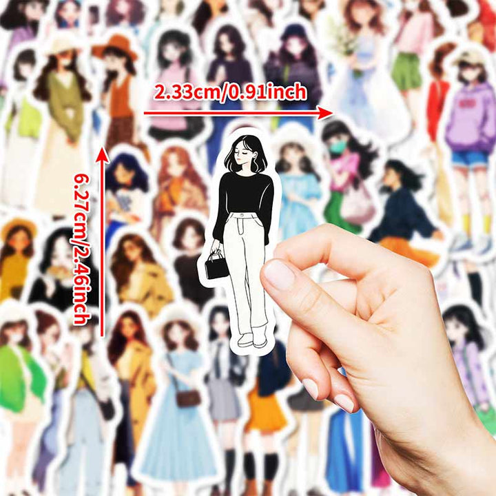 50Pcs Fashion Girls Stickers Vintage Character Sticker for DIY Crafts