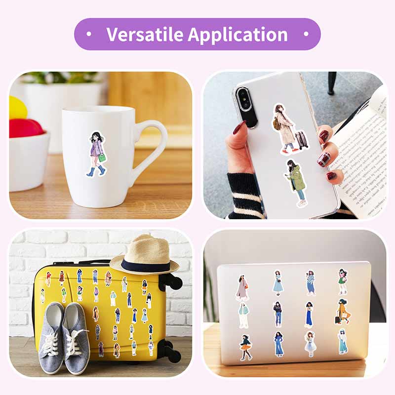 50Pcs Fashion Girls Stickers Vintage Character Sticker for DIY Crafts