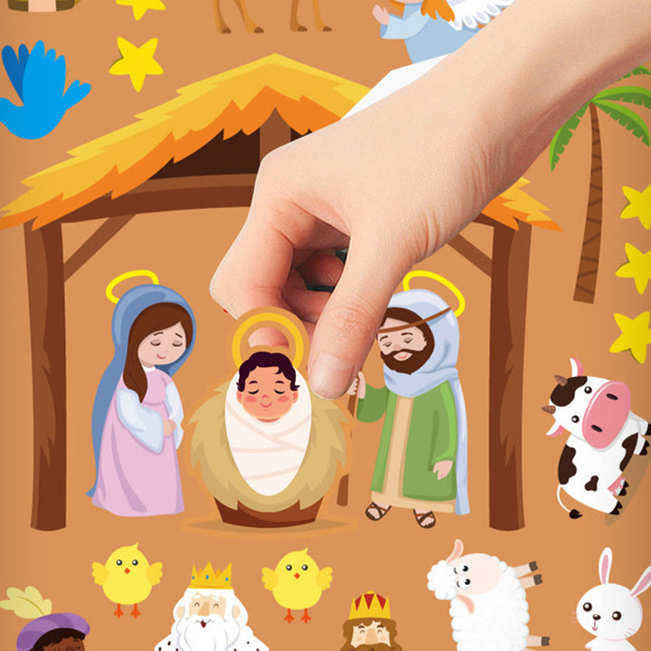 Cartoon Nativity Scene Sticker Background Paper Set for DIY Crafts