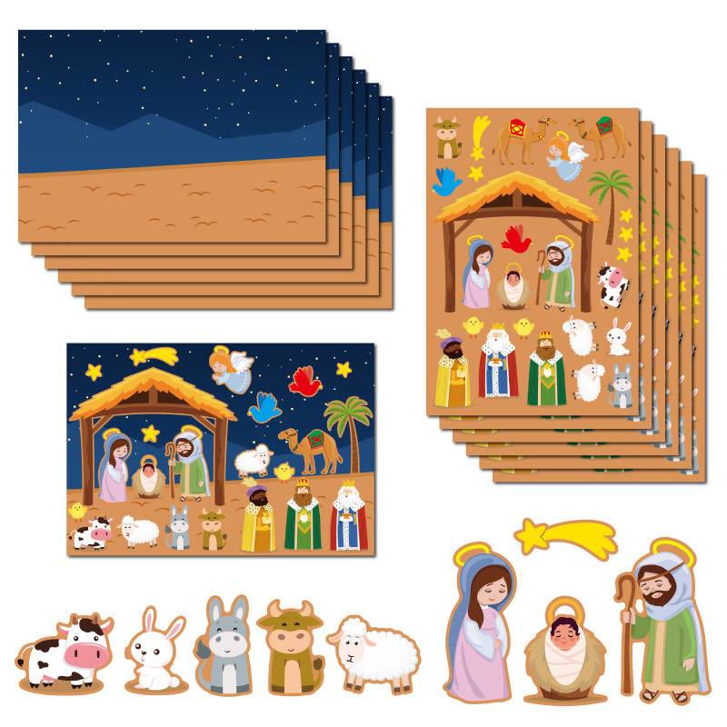 Cartoon Nativity Scene Sticker Background Paper Set for DIY Crafts