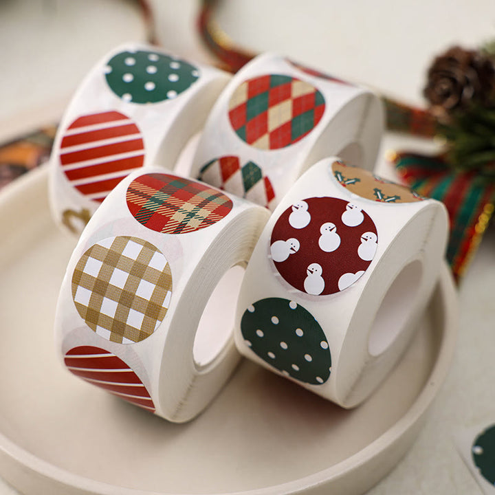 Christmas Classic Pattern Sticker Roll Round Shape Sealing Sticker