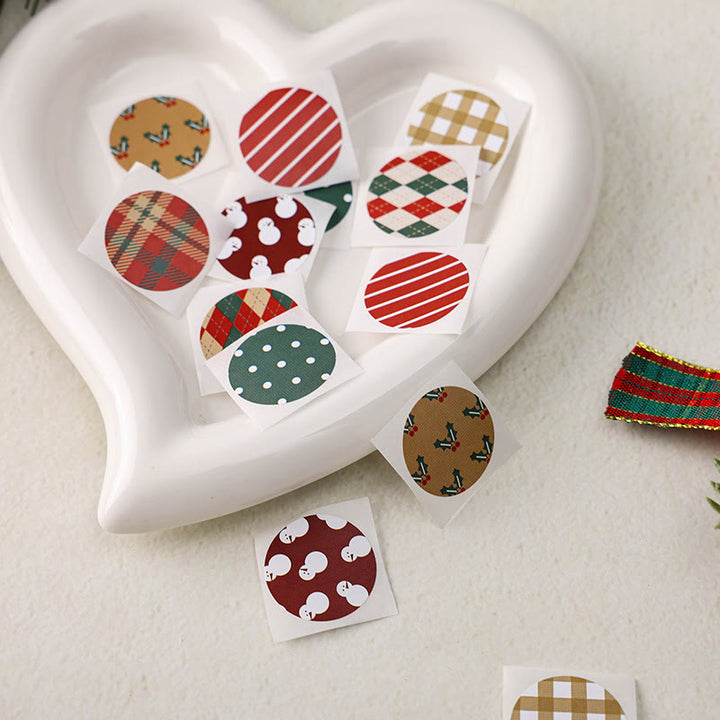 Christmas Classic Pattern Sticker Roll Round Shape Sealing Sticker