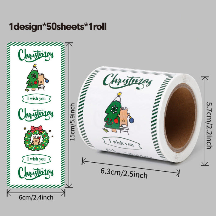 Merry Christmas Greeting Sticker Roll Rectangular-Shaped Sealing Sticker