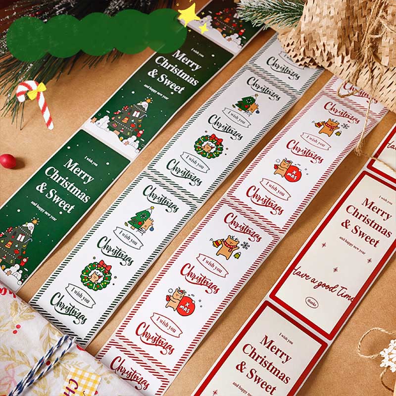 Merry Christmas Greeting Sticker Roll Rectangular-Shaped Sealing Sticker