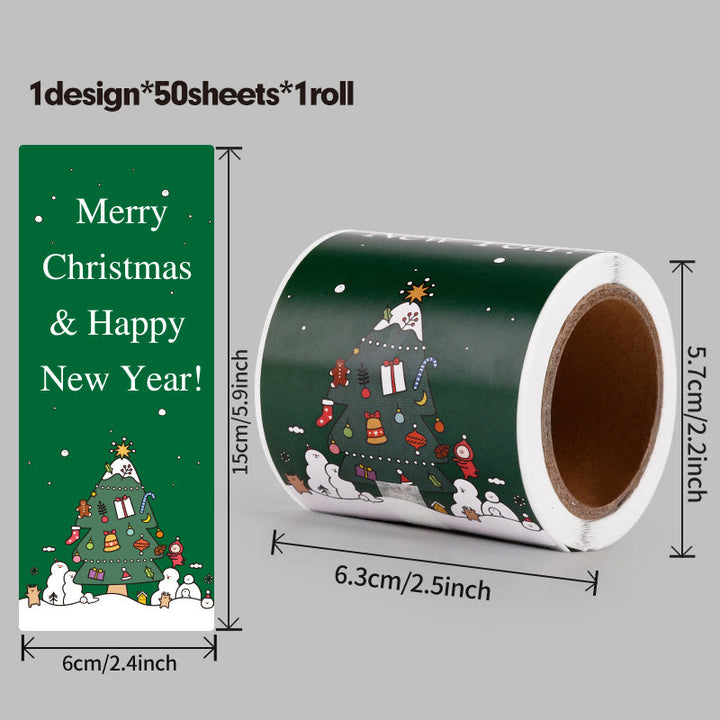 Merry Christmas Greeting Sticker Roll Rectangular-Shaped Sealing Sticker