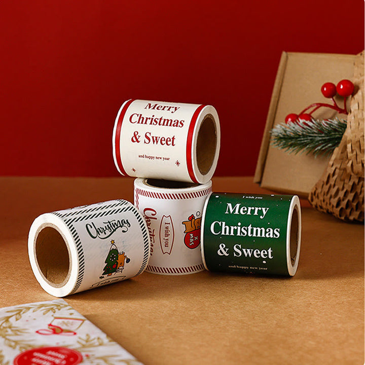 Merry Christmas Greeting Sticker Roll Rectangular-Shaped Sealing Sticker