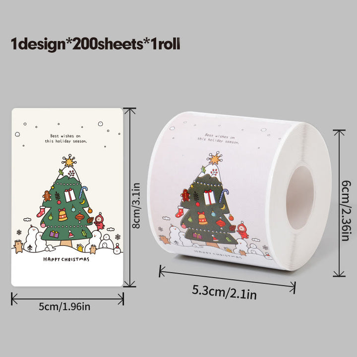 Christmas Cartoon Theme Sticker Roll Rectangular-Shaped Sealing Sticker