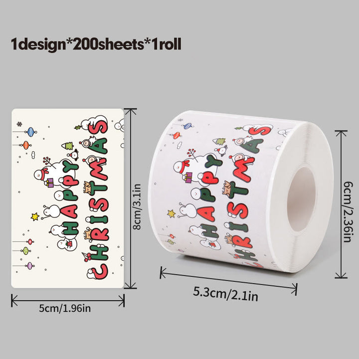 Christmas Cartoon Theme Sticker Roll Rectangular-Shaped Sealing Sticker