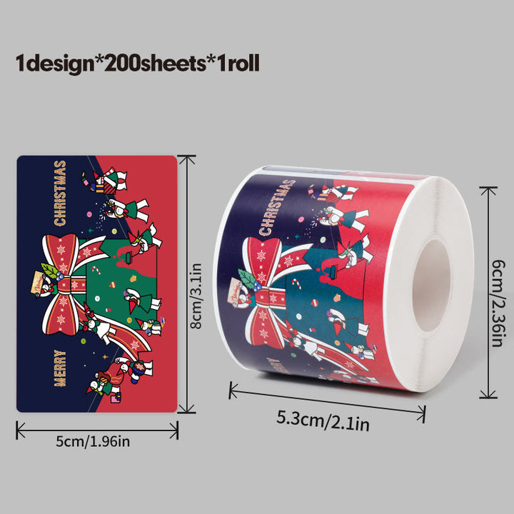 Christmas Cartoon Theme Sticker Roll Rectangular-Shaped Sealing Sticker