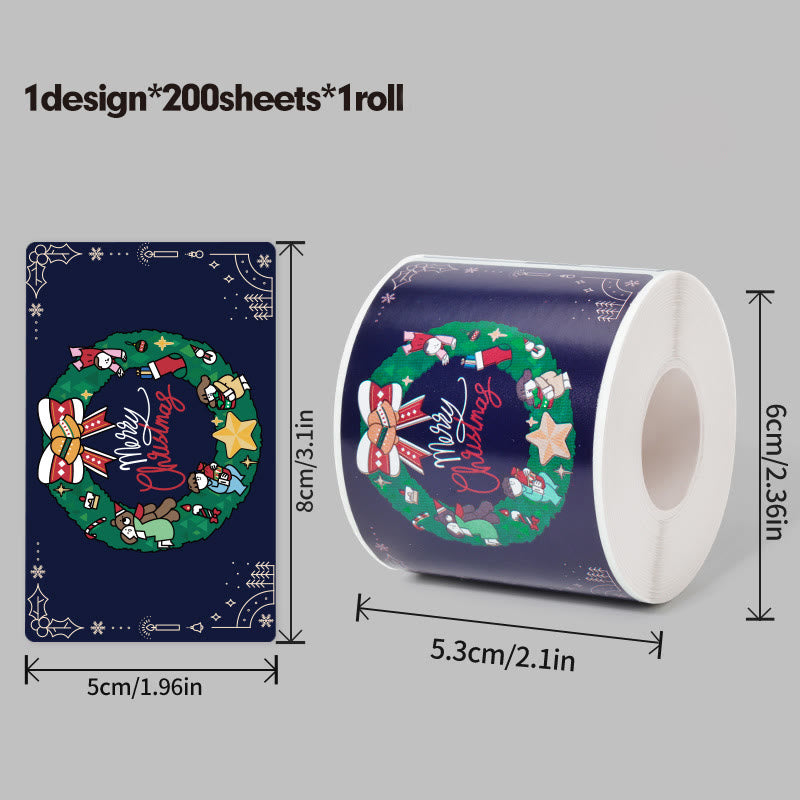 Christmas Cartoon Theme Sticker Roll Rectangular-Shaped Sealing Sticker