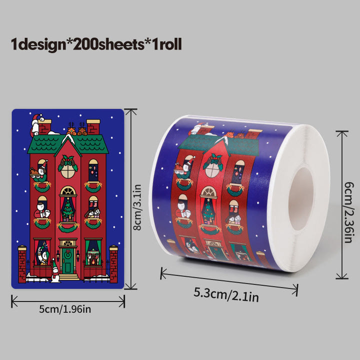 Christmas Cartoon Theme Sticker Roll Rectangular-Shaped Sealing Sticker