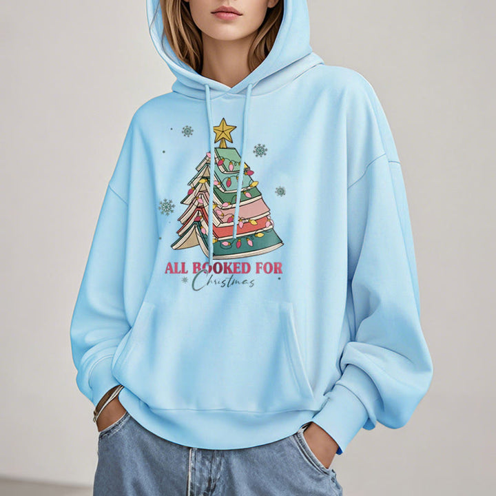 Christmas Book Tree Fleece Lined Hoodie Comfy Hooded Sweatshirts