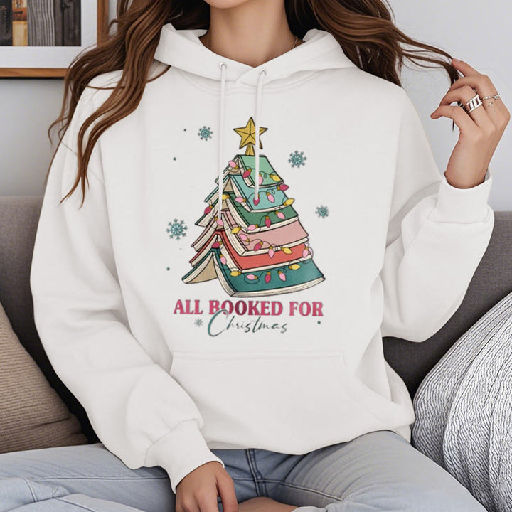 Christmas Book Tree Fleece Lined Hoodie Comfy Hooded Sweatshirts