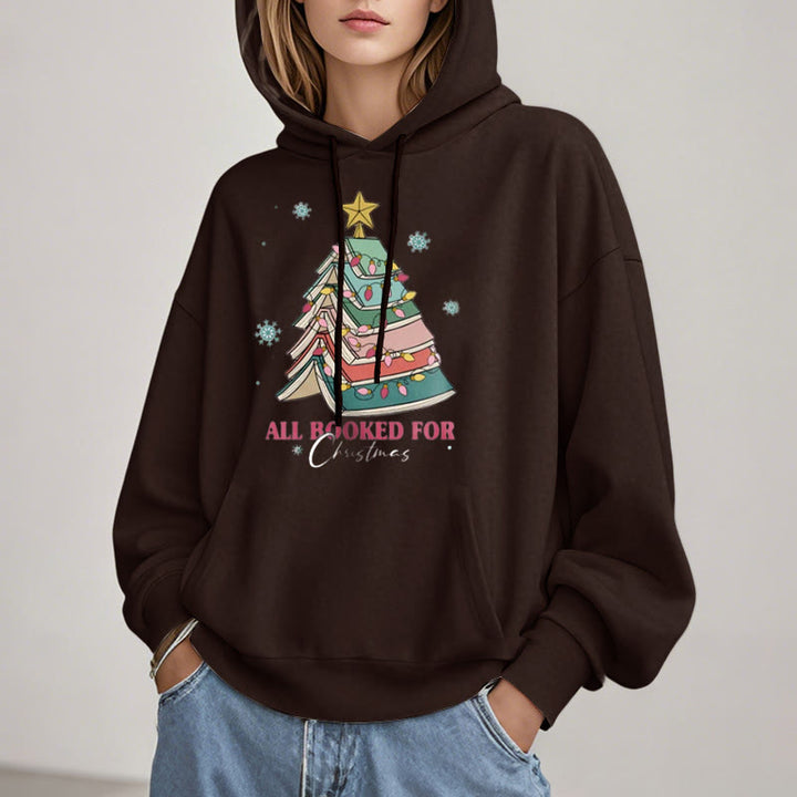 Christmas Book Tree Fleece Lined Hoodie Comfy Hooded Sweatshirts