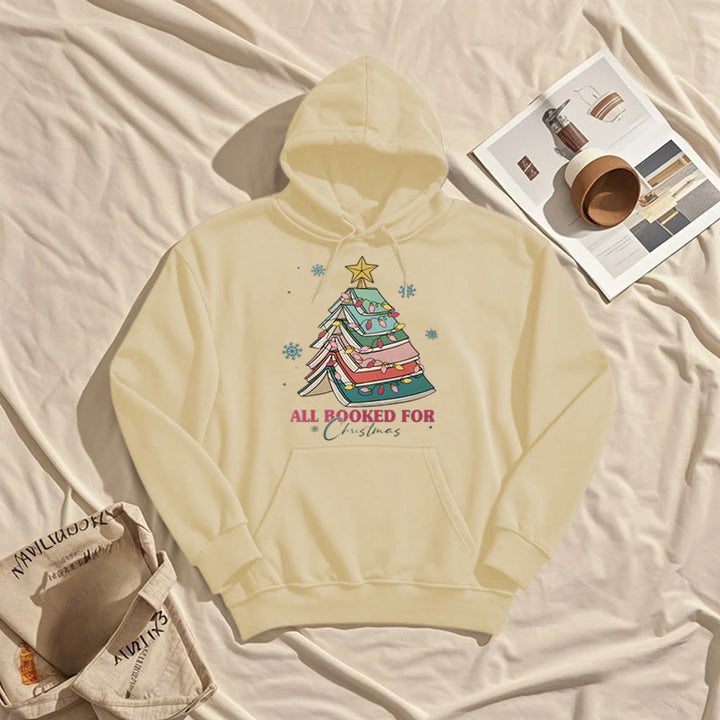 Christmas Book Tree Fleece Lined Hoodie Comfy Hooded Sweatshirts