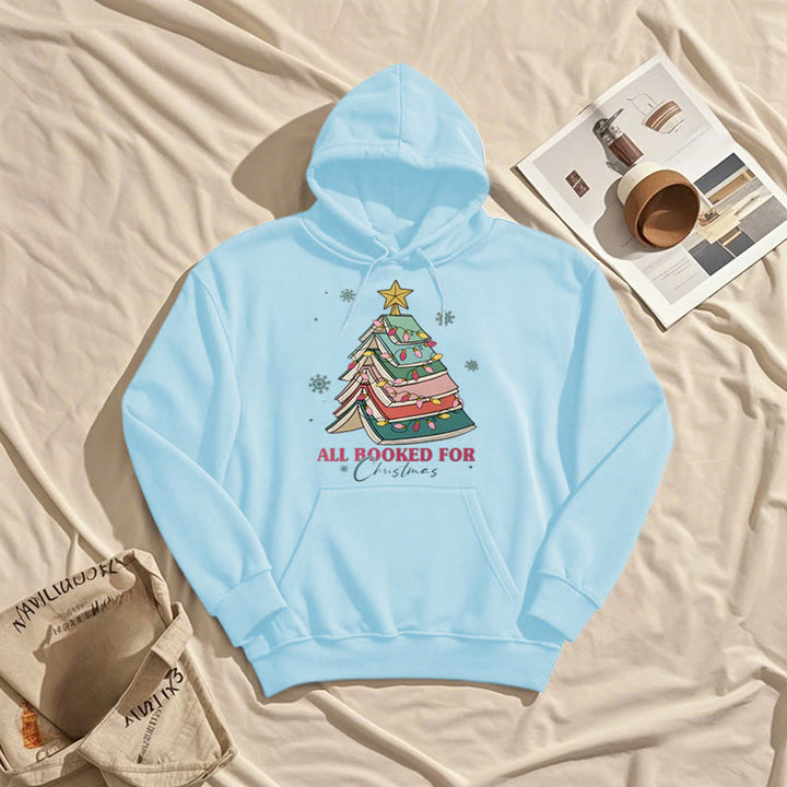 Christmas Book Tree Fleece Lined Hoodie Comfy Hooded Sweatshirts