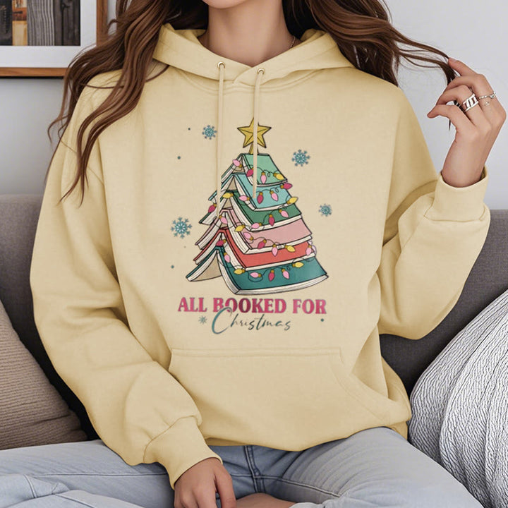 Christmas Book Tree Fleece Lined Hoodie Comfy Hooded Sweatshirts