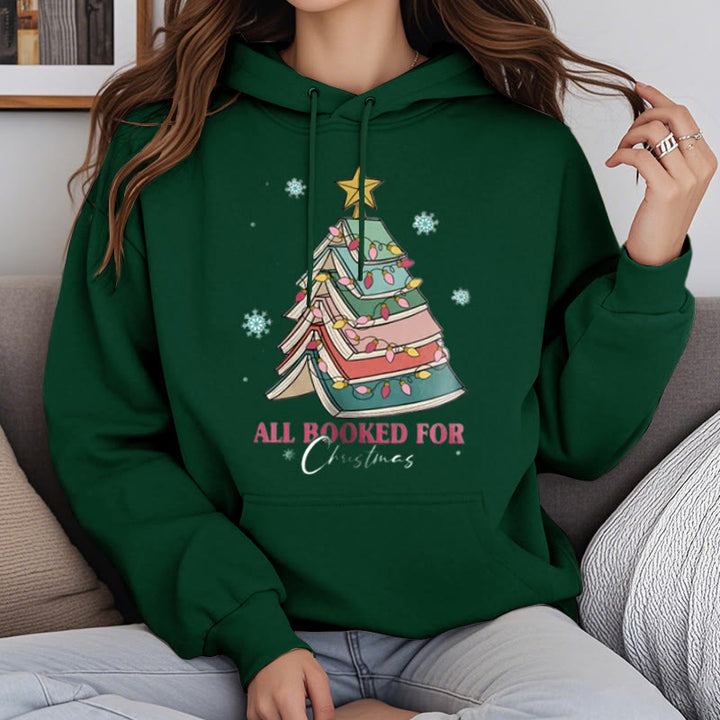 Christmas Book Tree Fleece Lined Hoodie Comfy Hooded Sweatshirts