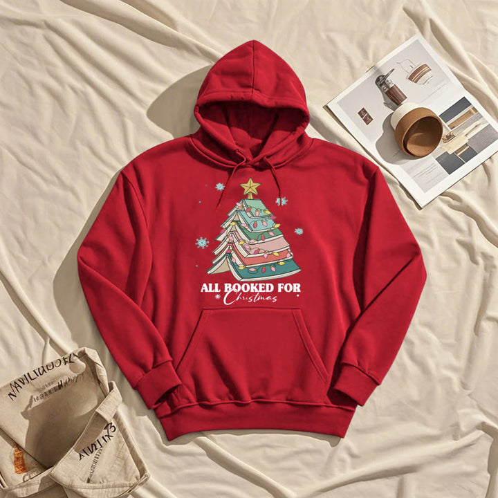 Christmas Book Tree Fleece Lined Hoodie Comfy Hooded Sweatshirts