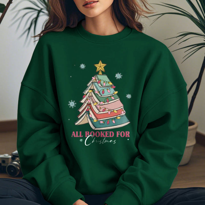 ALL BOOKED FOR CHRISTMAS Tree of Books Womens Crewneck Sweatshirt Pullover