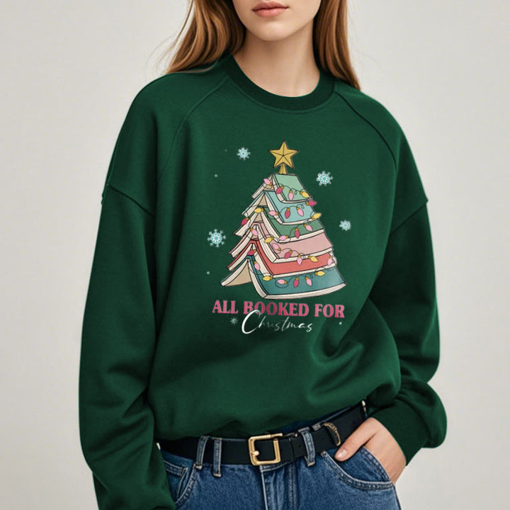 ALL BOOKED FOR CHRISTMAS Tree of Books Womens Crewneck Sweatshirt Pullover