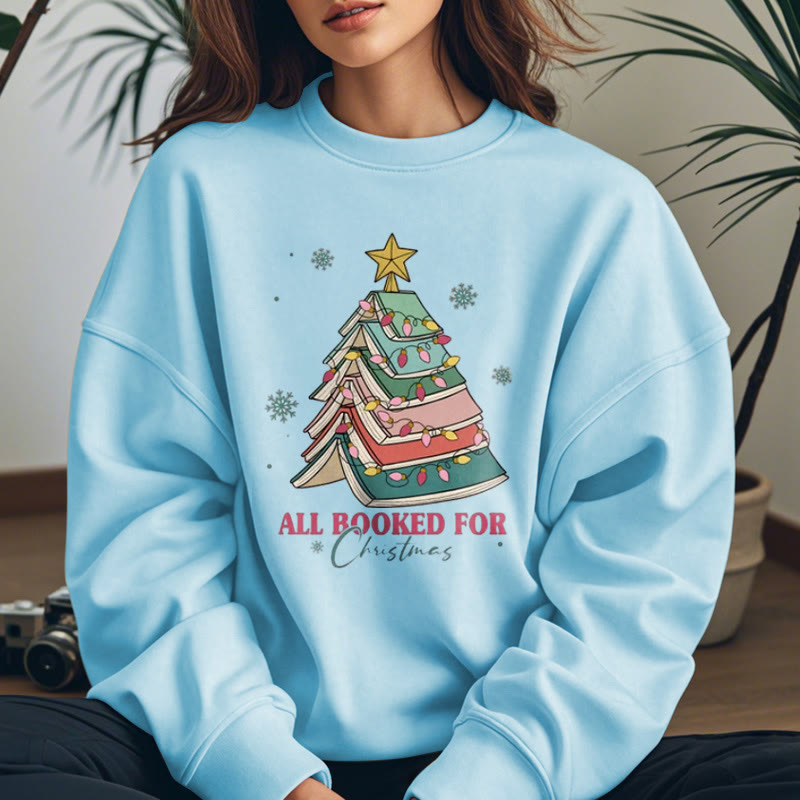 ALL BOOKED FOR CHRISTMAS Tree of Books Womens Crewneck Sweatshirt Pullover