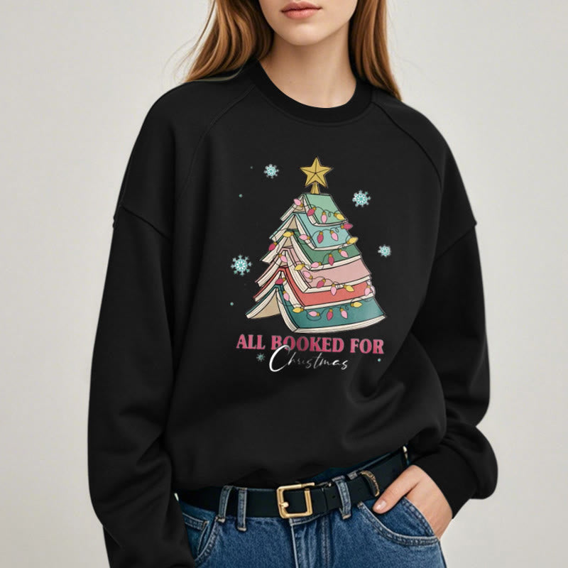 ALL BOOKED FOR CHRISTMAS Tree of Books Womens Crewneck Sweatshirt Pullover