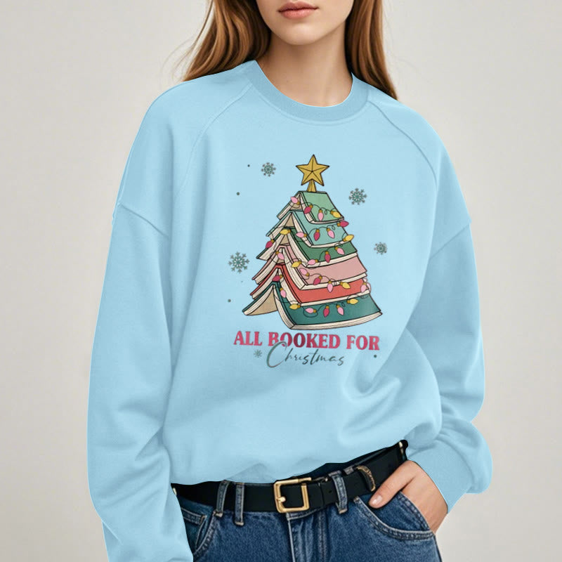 ALL BOOKED FOR CHRISTMAS Tree of Books Womens Crewneck Sweatshirt Pullover