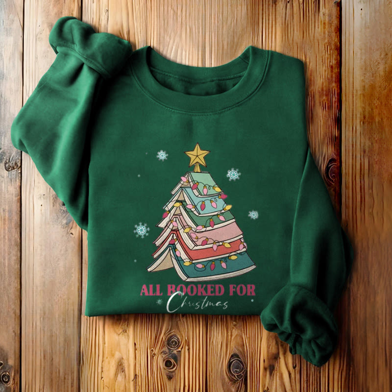 ALL BOOKED FOR CHRISTMAS Tree of Books Womens Crewneck Sweatshirt Pullover